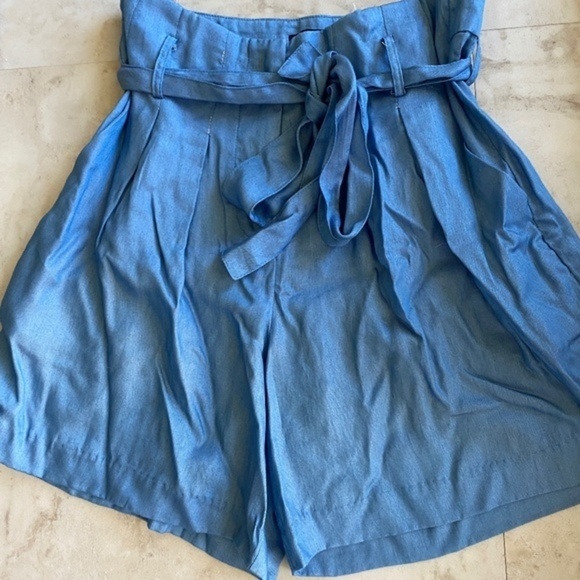 FRNCH PARIS Blue Paper Bag Tie Shorts XS - Picture 3 of 4